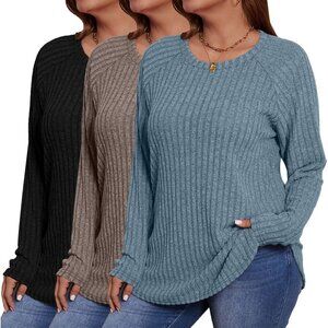 Plus Size Tunic Tops Women's Sweaters Fall Long Sleeve Curved Hem Pack